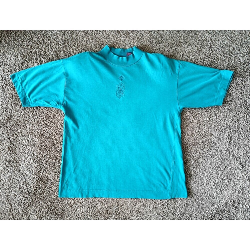 Vintage Worthington T-Shirt Women's Medium Blue Embroidered Short Sleeve